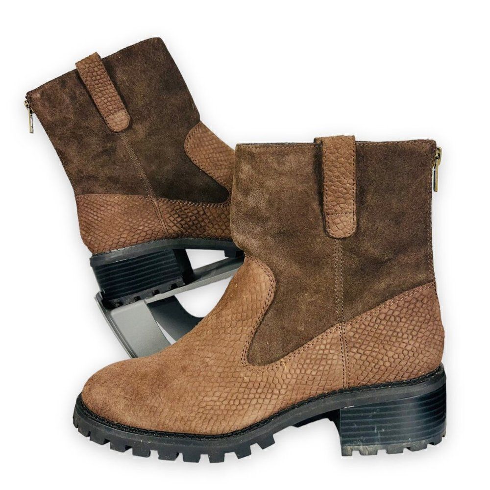 LOGO By Lori Goldstein Brandi Suede Leather Lug Boots Brown Women's 7.5M